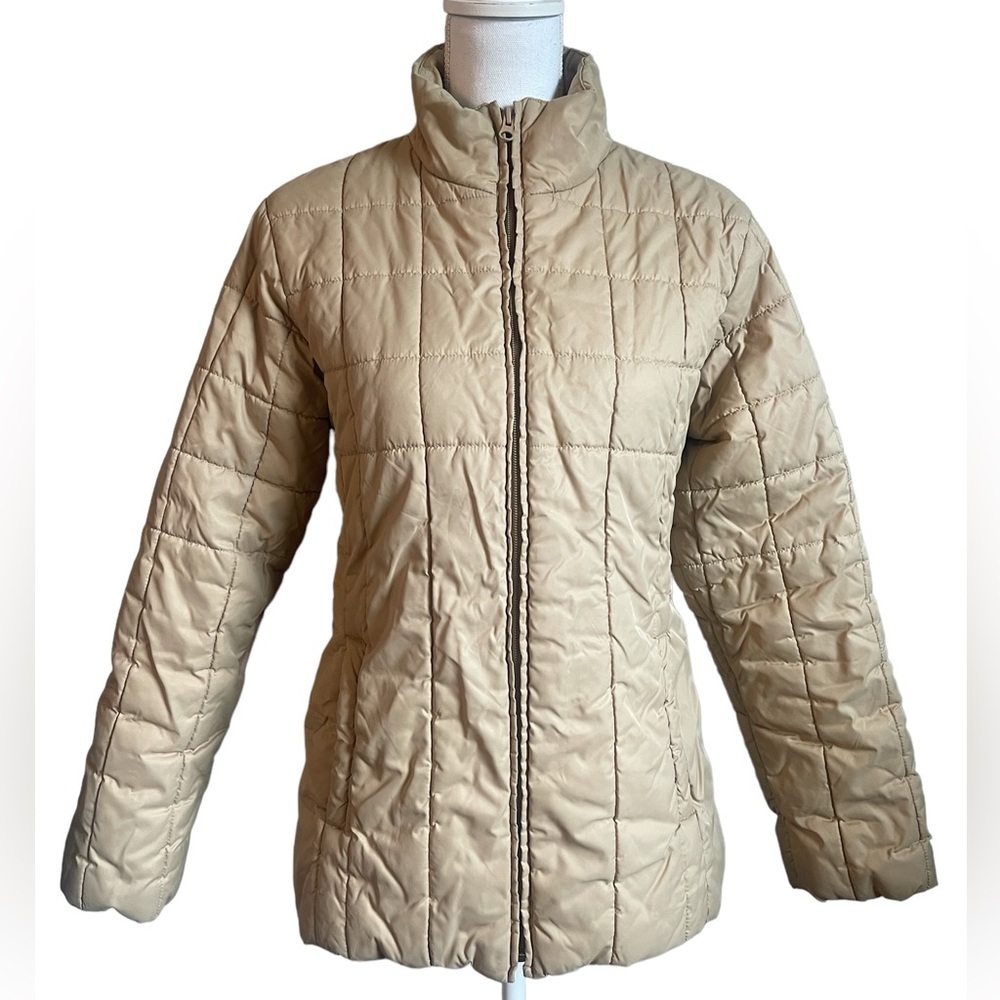 Tom Tailor Women Caramel Tan Outdoor Puffer Quilted Jacket Full Zip Mock Neck Sm